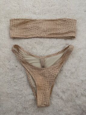 SKIMS Beige Croc-Embossed Bandeau Bikini Set